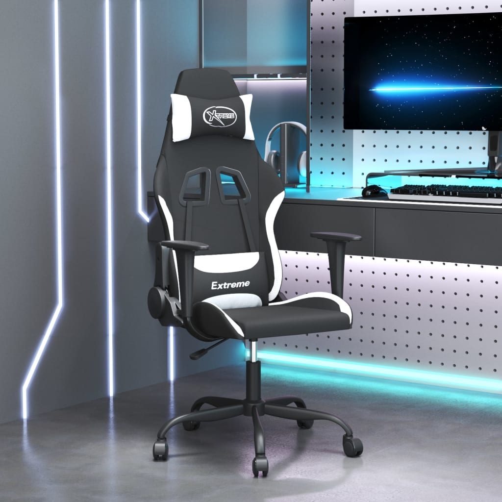 Cadeira de gaming tecido preto e branco