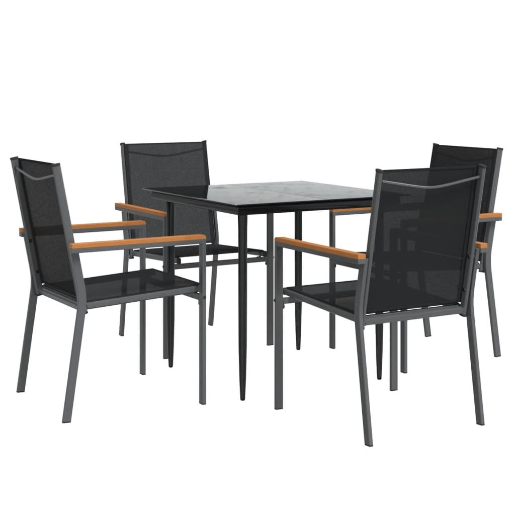 5 Pcs conjunto de jantar para jardim textilene e aço preto