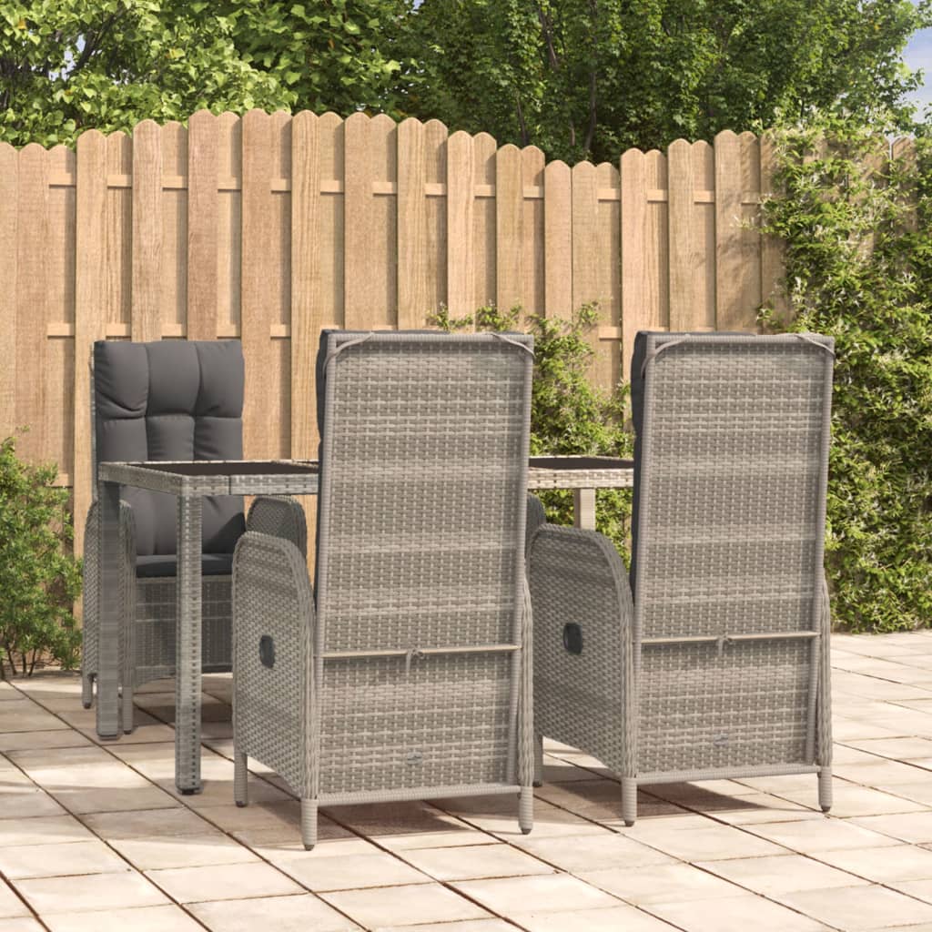 5 Pcs conjunto de jantar p/ jardim c/ almofadões vime PE cinza
