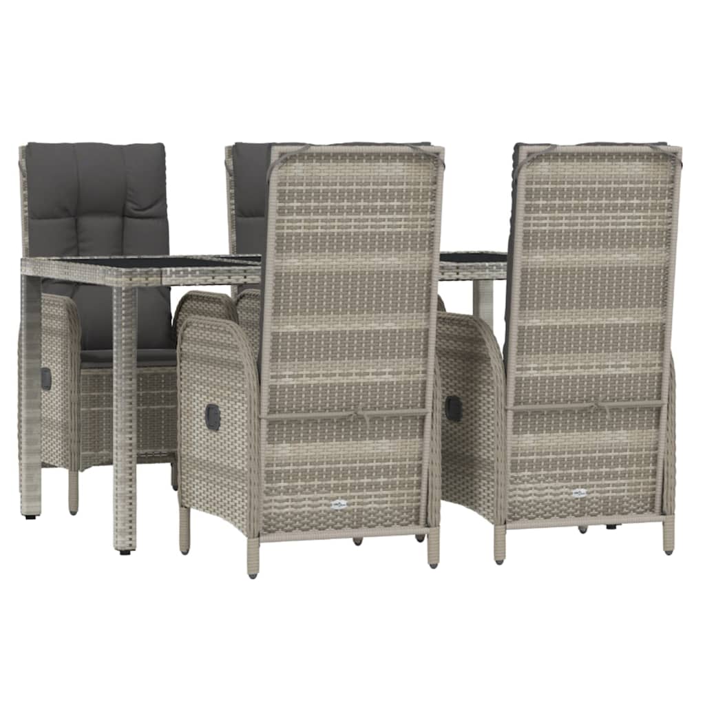 5 Pcs conjunto de jantar p/ jardim c/ almofadões vime PE cinza