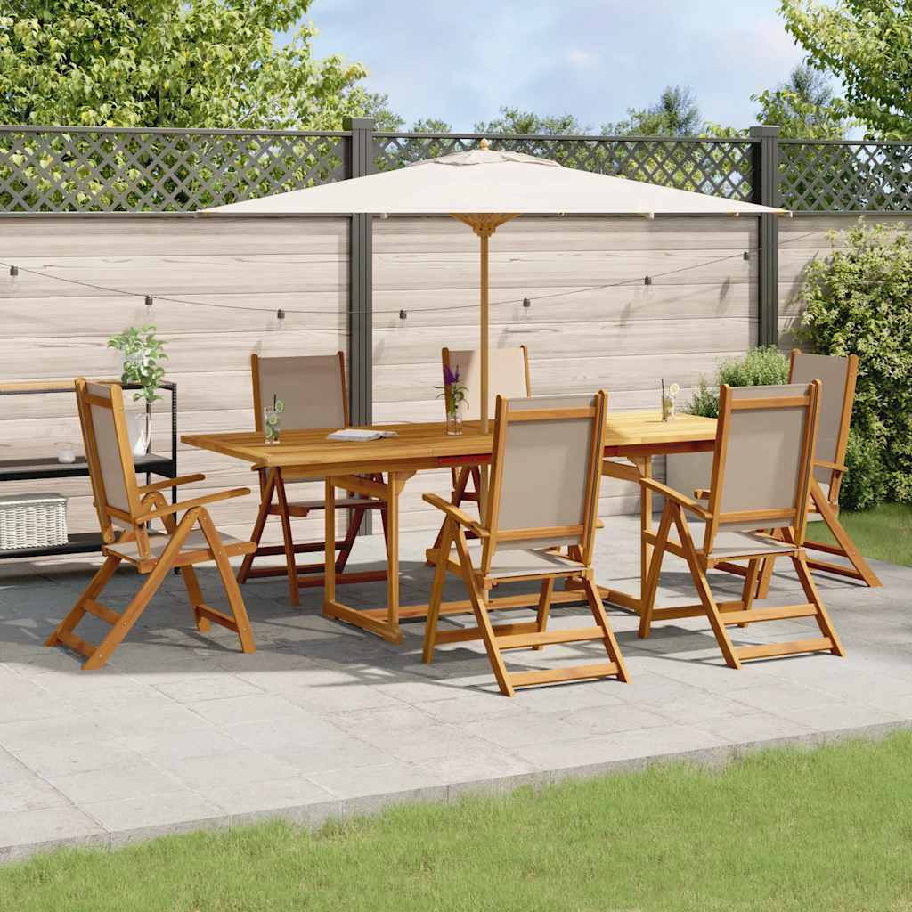 7 Pcs conjunto de jantar para jardim acácia maciça e textilene