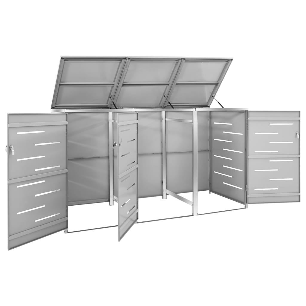 Abrigo triplo para caixotes do lixo 207x77,5x115 cm aço inox