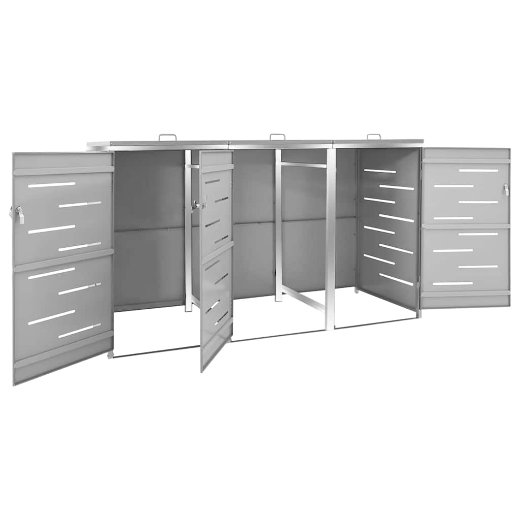 Abrigo triplo para caixotes do lixo 207x77,5x115 cm aço inox