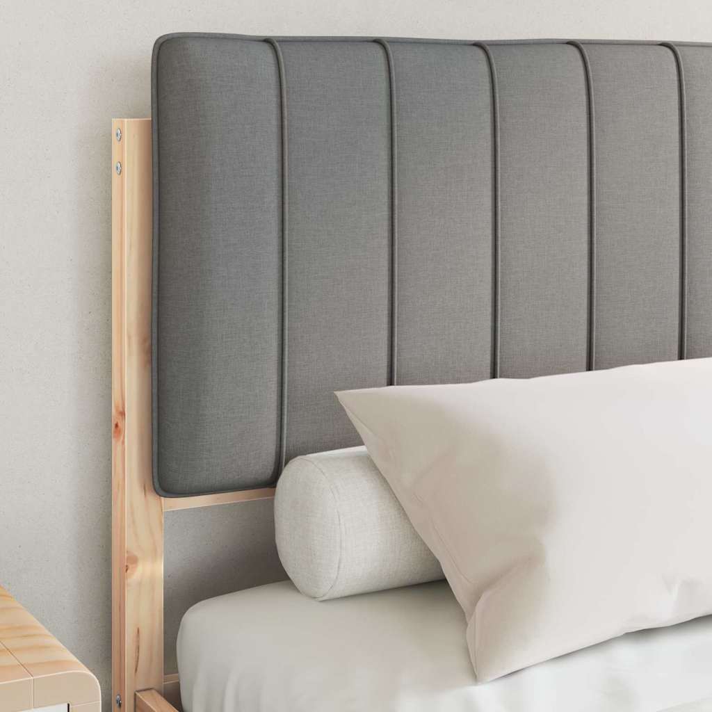 Estrutura de cama com cabeceira estofada cinzento-claro