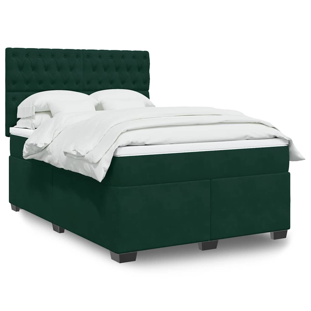 Cama com molas/colchão 140x190 cm veludo verde-escuro