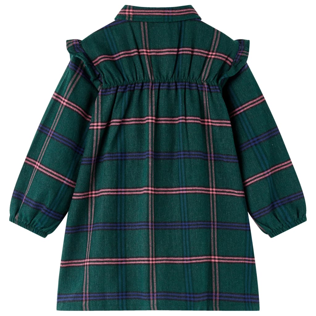 Vestido de criança com manga comprida e folhos verde-escuro 104