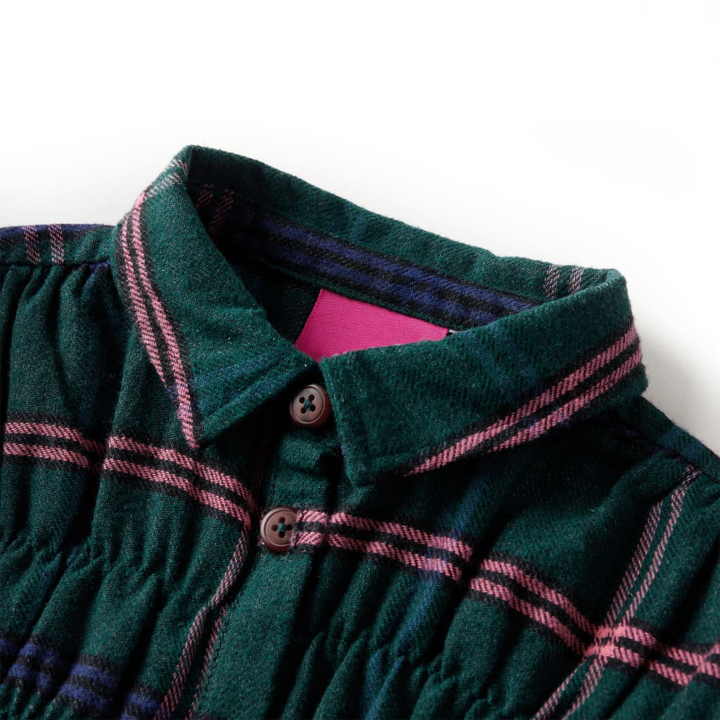 Vestido de criança com manga comprida e folhos verde-escuro 104