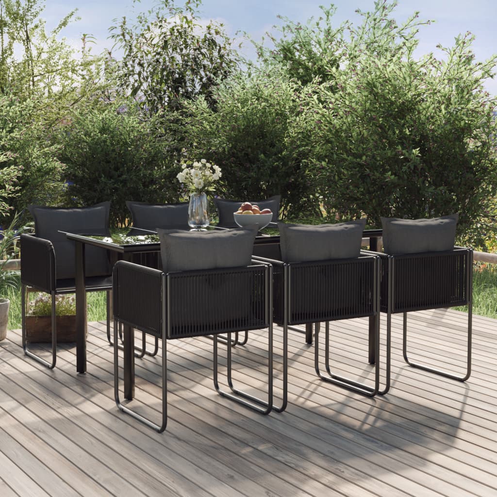7 Pcs conjunto de jantar para jardim preto