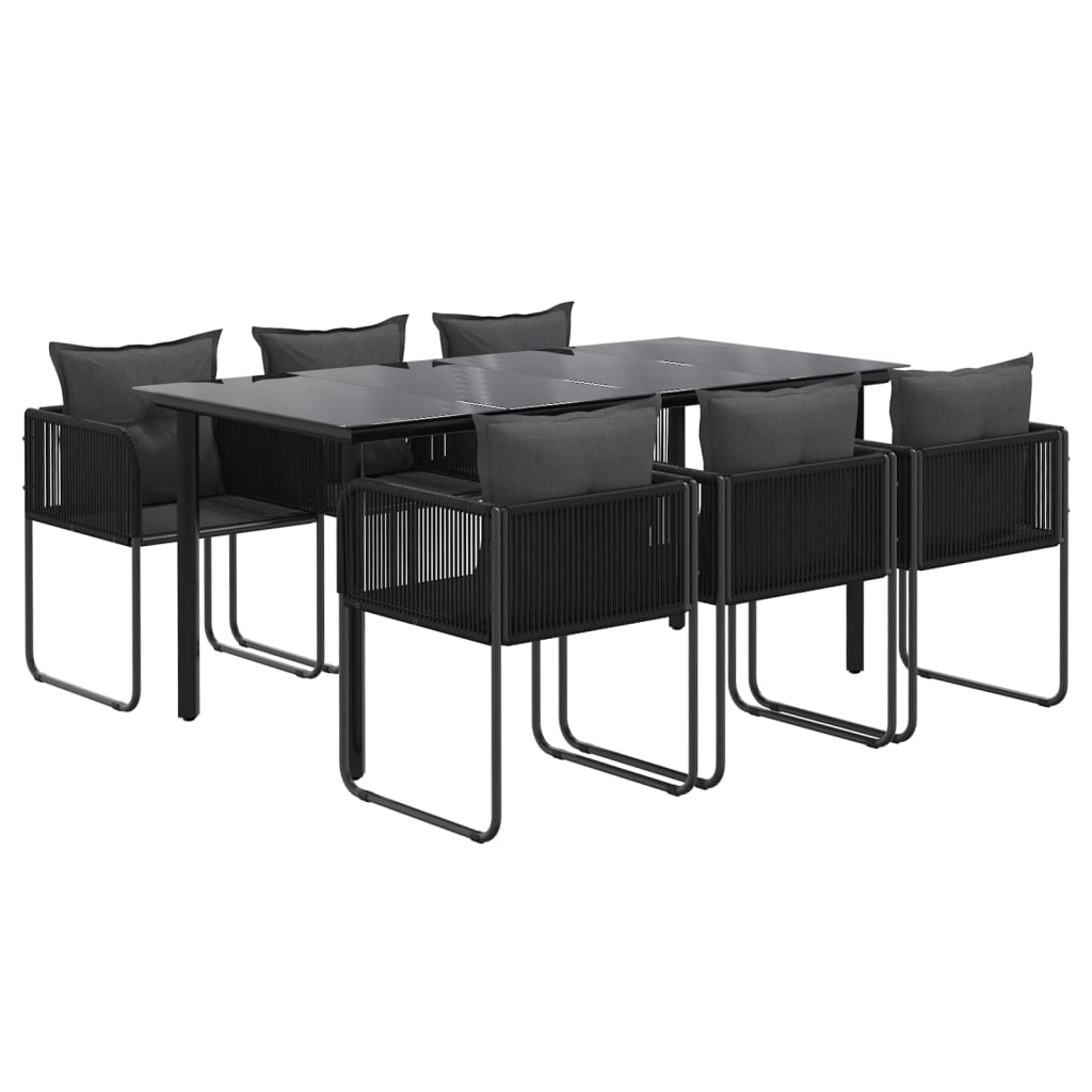 7 Pcs conjunto de jantar para jardim preto