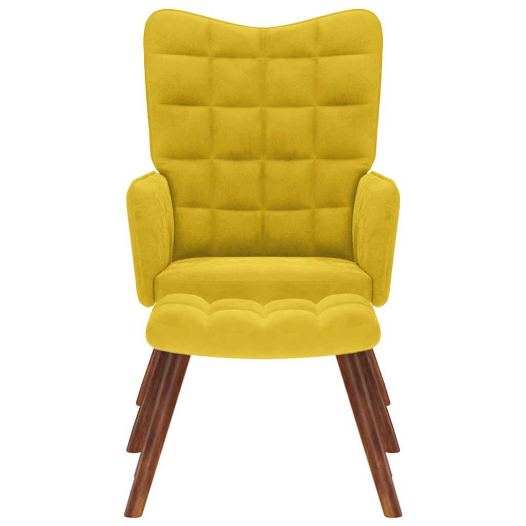 Cadeira relaxante com banco em veludo amarelo