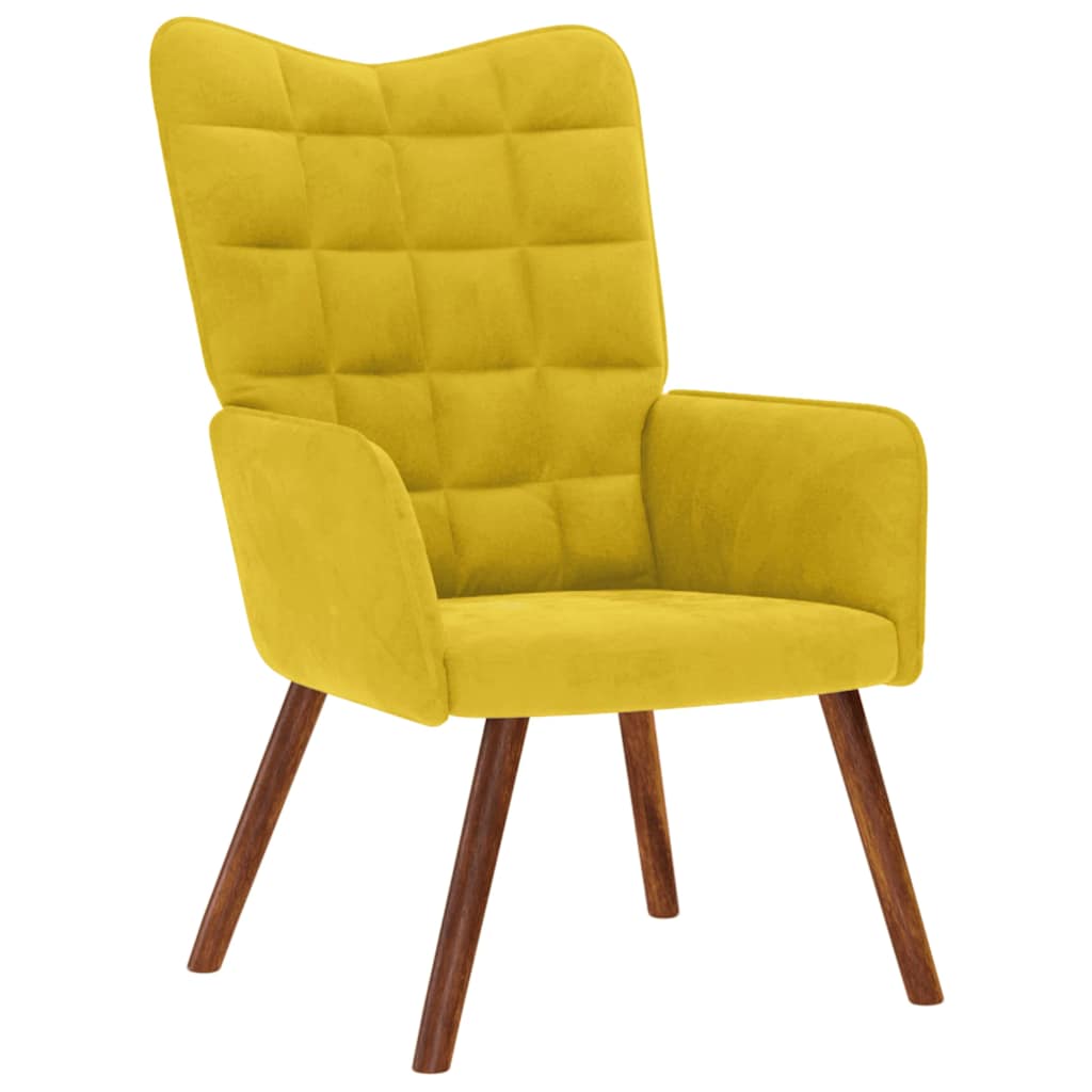 Cadeira relaxante com banco em veludo amarelo