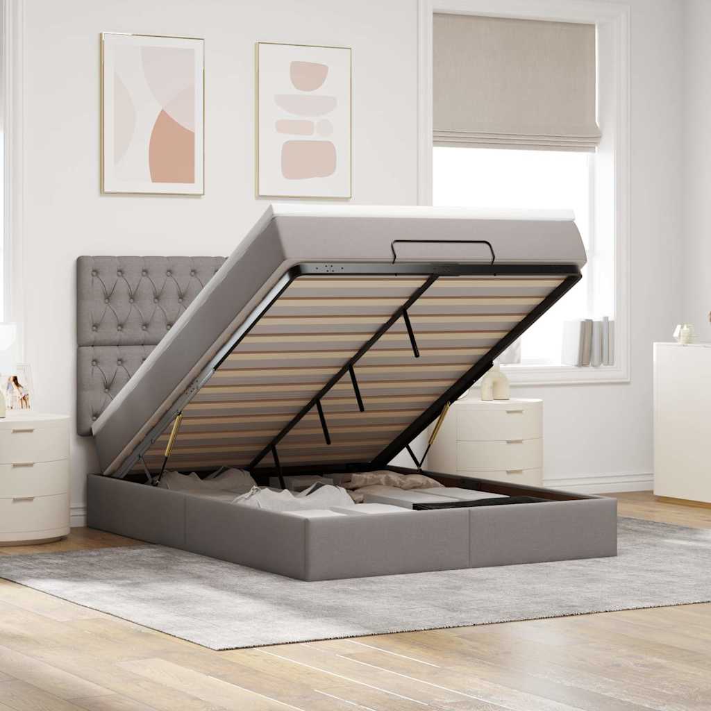 Estrutura de cama otomana com colchão tecido cinzento 140x190cm