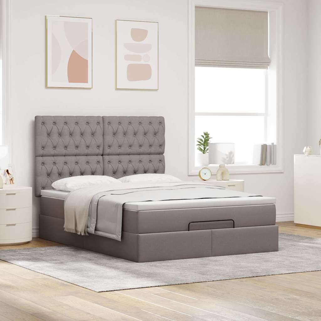 Estrutura de cama otomana com colchão tecido cinzento 140x190cm