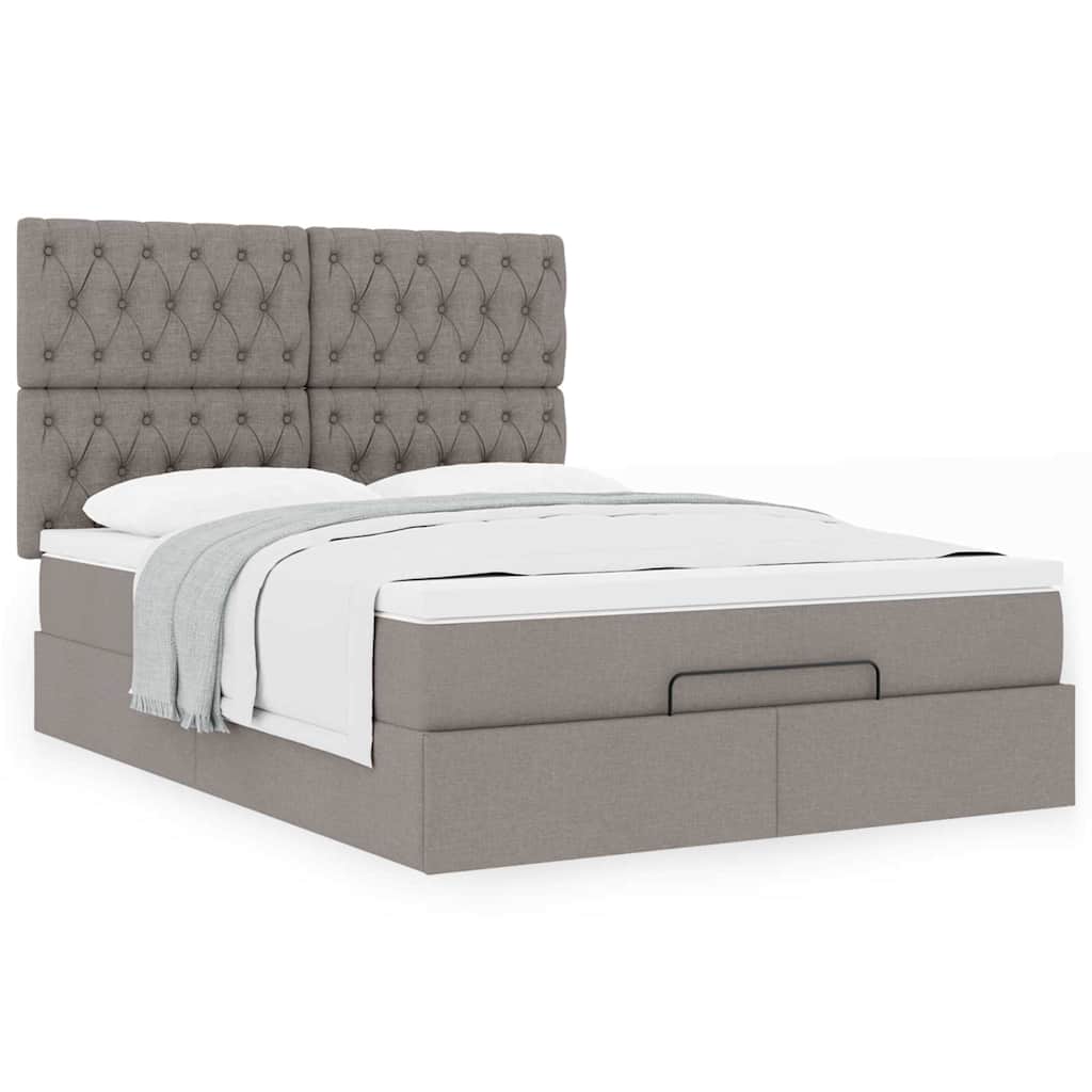 Estrutura de cama otomana com colchão tecido cinzento 140x190cm