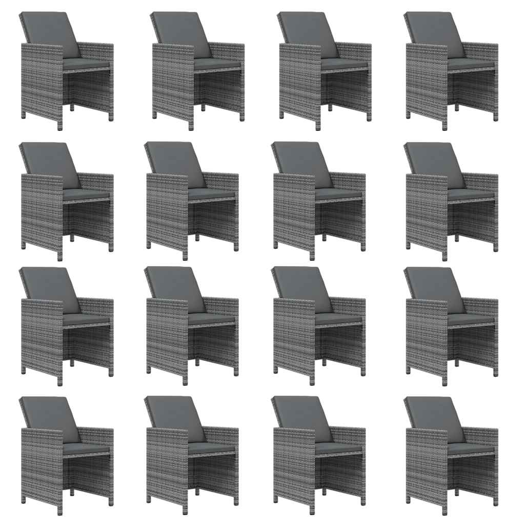 17 Pcs conjunto jantar p/ jardim c/ almofadões vime PE cinzento