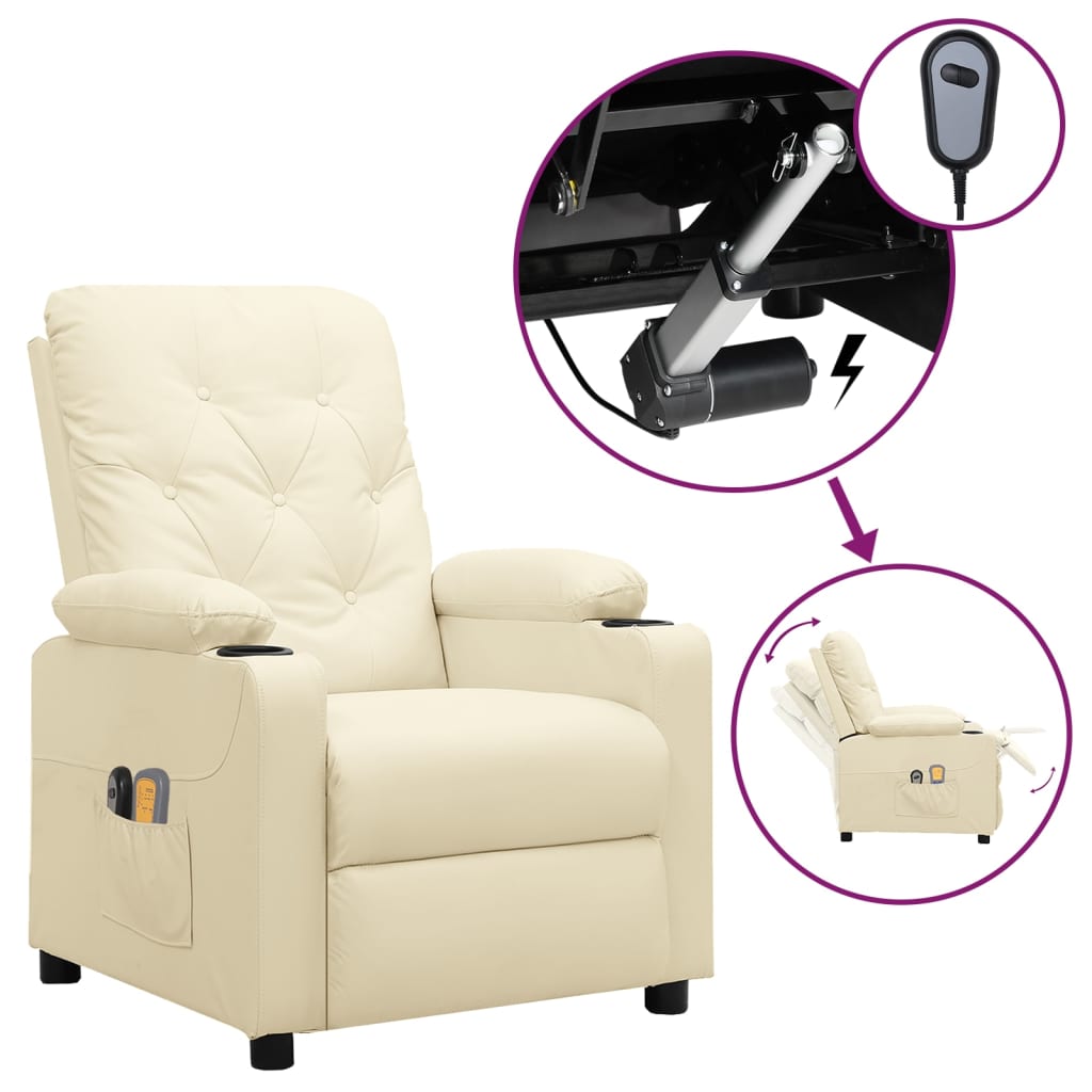 Poltrona de massagens elétrica couro artificial cor creme