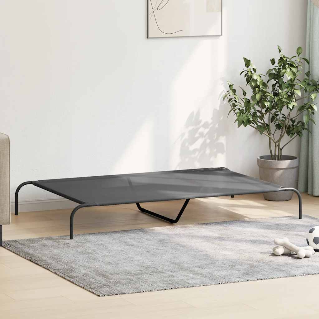 Cama para cães elevada 150x90x20 cm textilene e aço cinzento