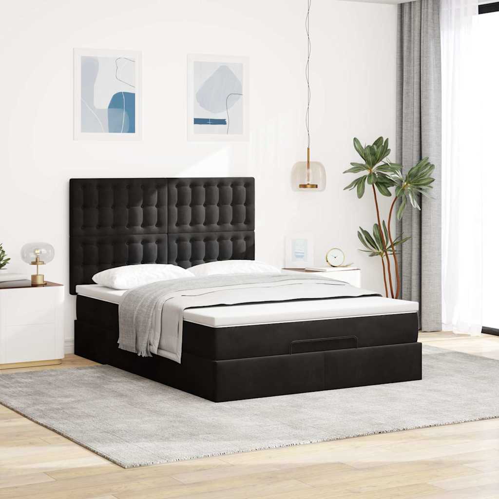 Estrutura de cama otomana com colchões 140x200 cm veludo preto