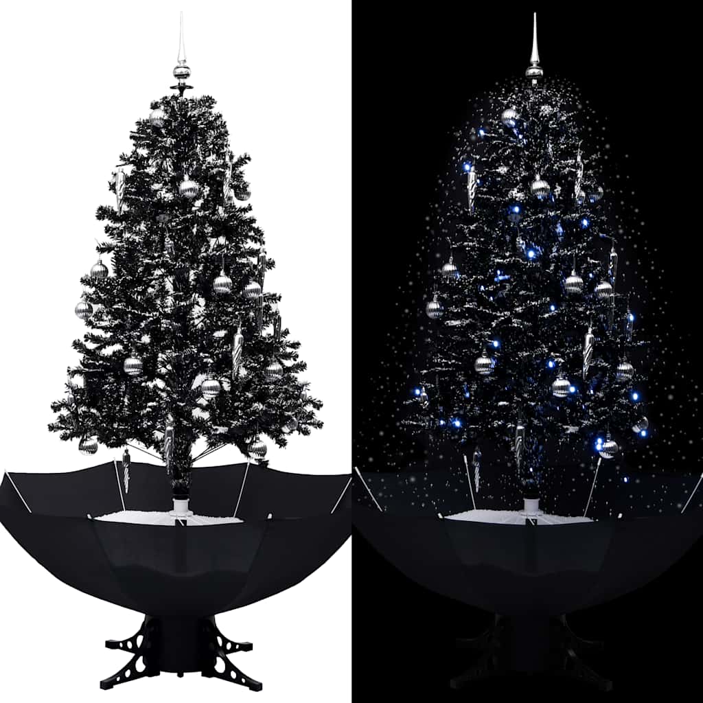 Árvore natal c/ neve base formato guarda-chuva 170 cm PVC preto