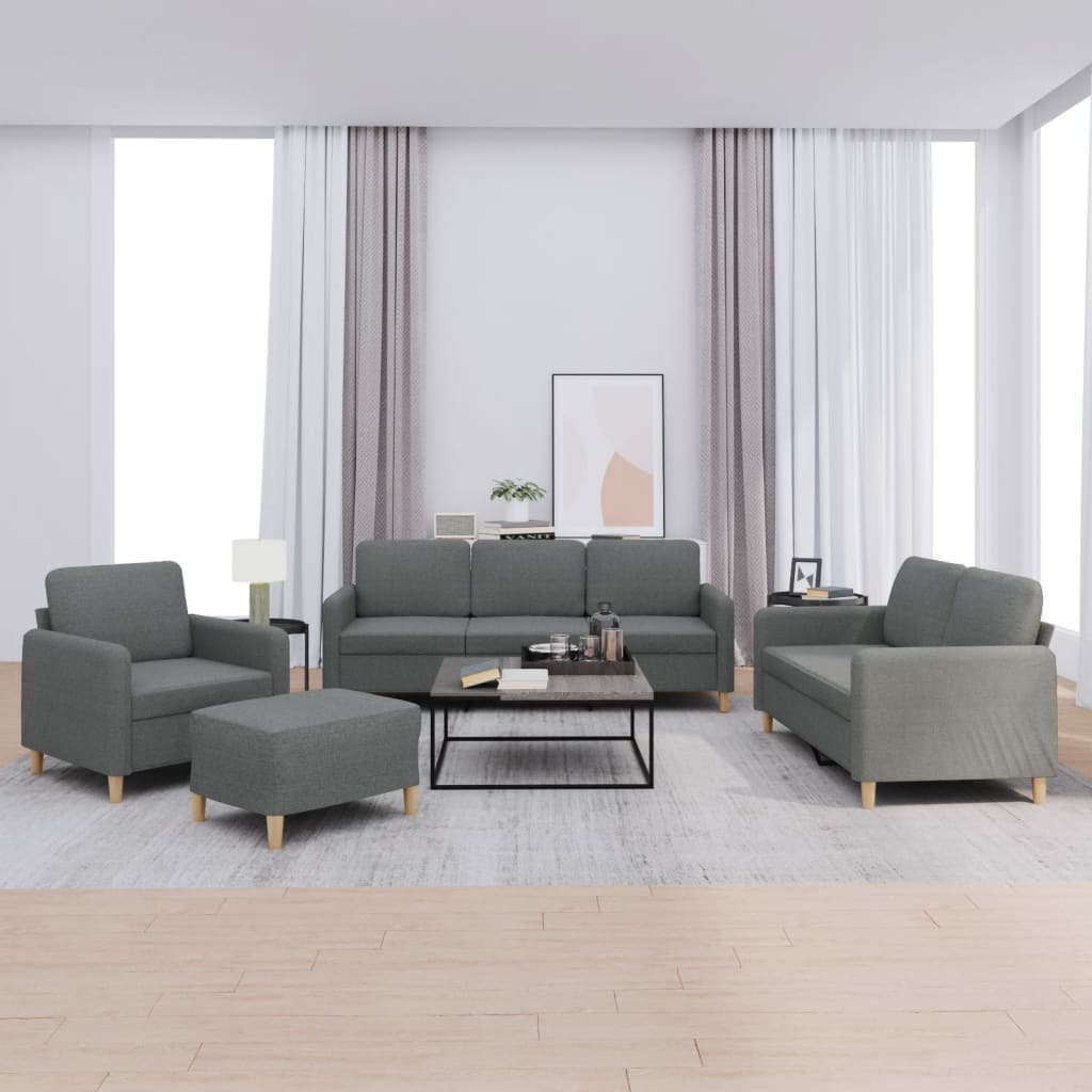 4 Pcs conjunto de sofás com almofadões tecido cinzento-escuro