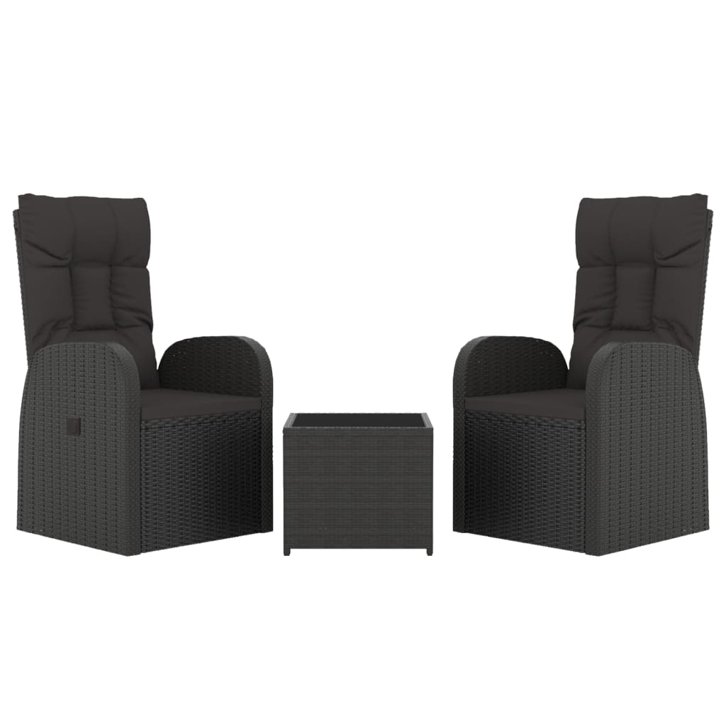 3 Pcs conjunto lounge de jardim vime PE e aço preto
