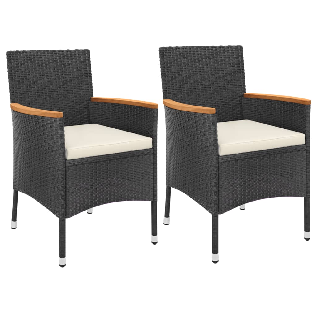 3 Pcs conjunto bistrô de jardim c/ almofadões vime PE preto