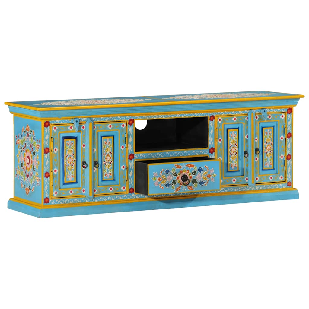 Móvel de TV 110x30x40 cm madeira de mangueira maciça azul