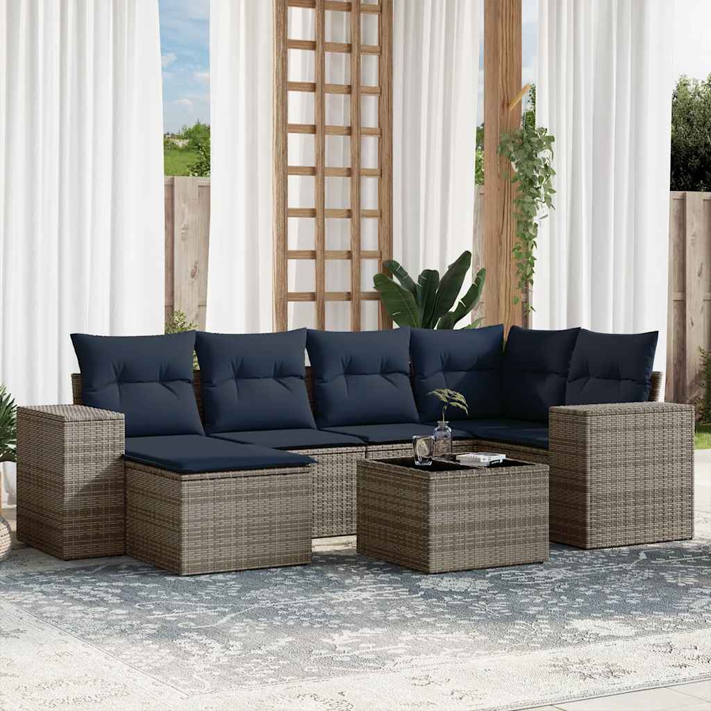 Conjunto de sofá de jardim com 7 peças e almofadas em rattan sintético cinza