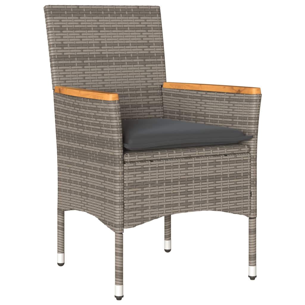 7 Pcs conjunto jantar jardim c/ almofadões vime PE/acácia cinza
