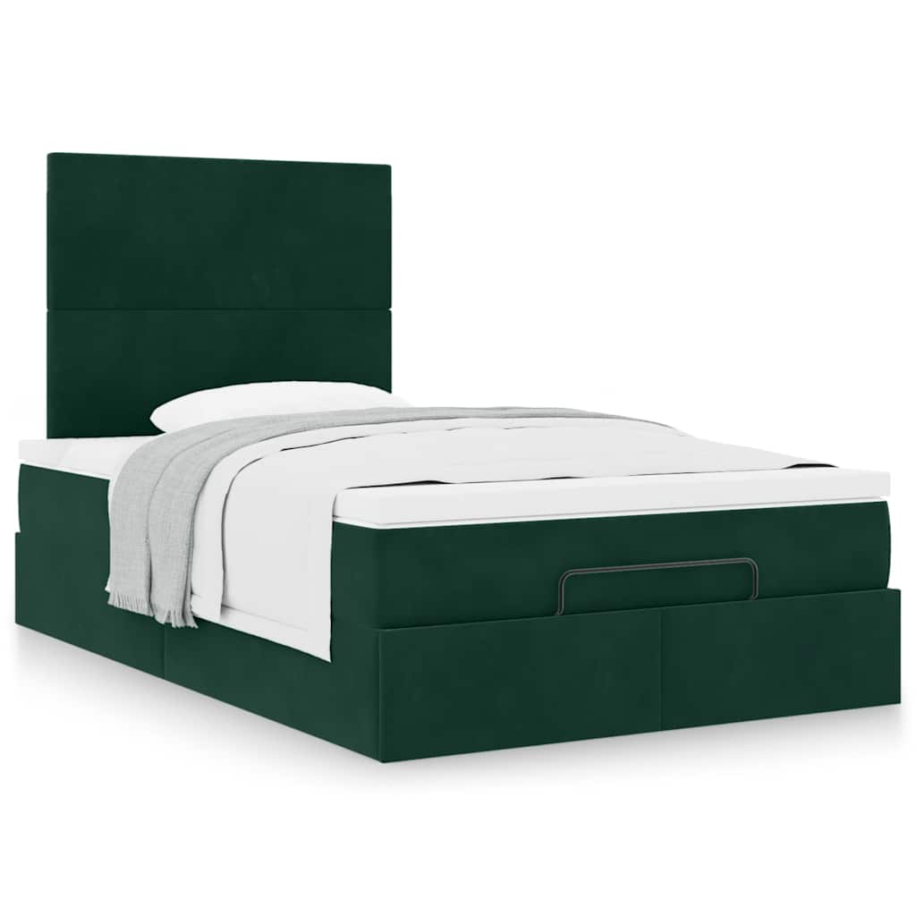 Estrutura de cama otomana com colchões verde escuro veludo