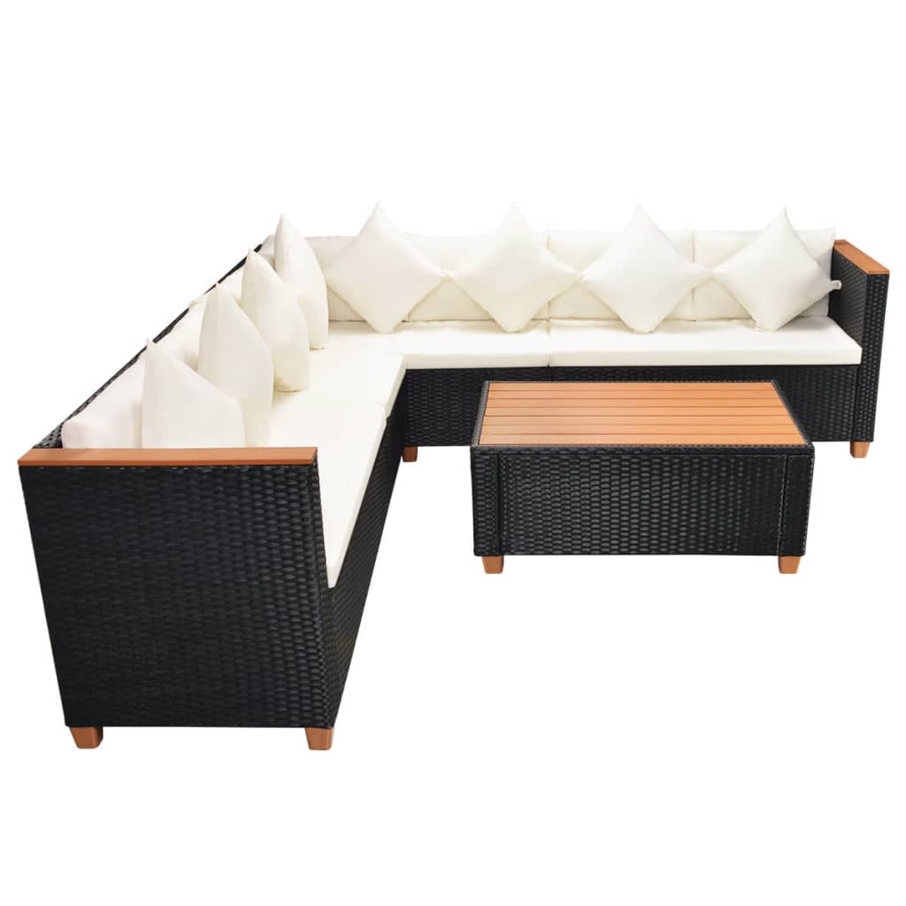 5 Pcs conjunto lounge de jardim c/ almofadões vime PE preto