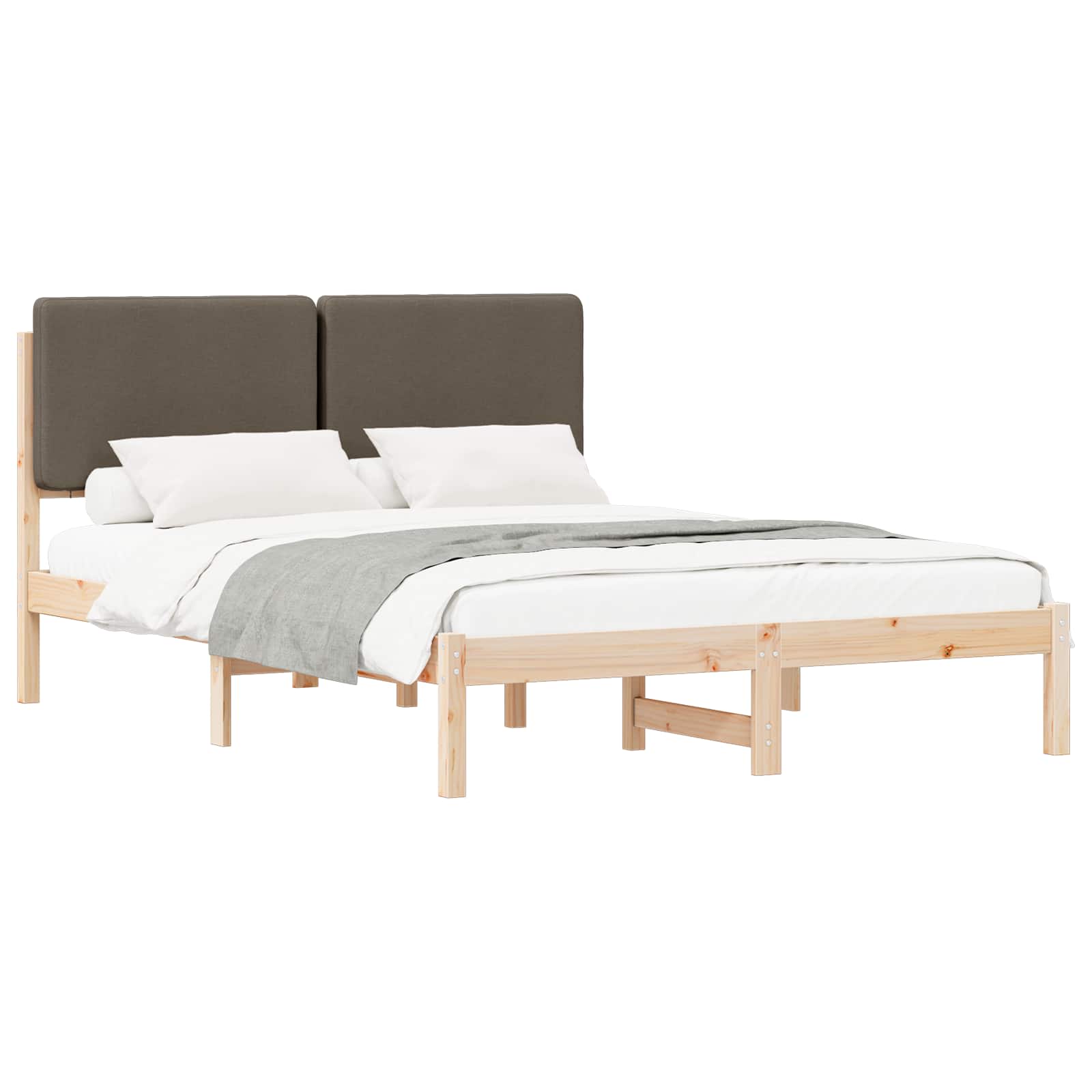 Estrutura de cama com cabeceira estofada cinzento-acastanhado