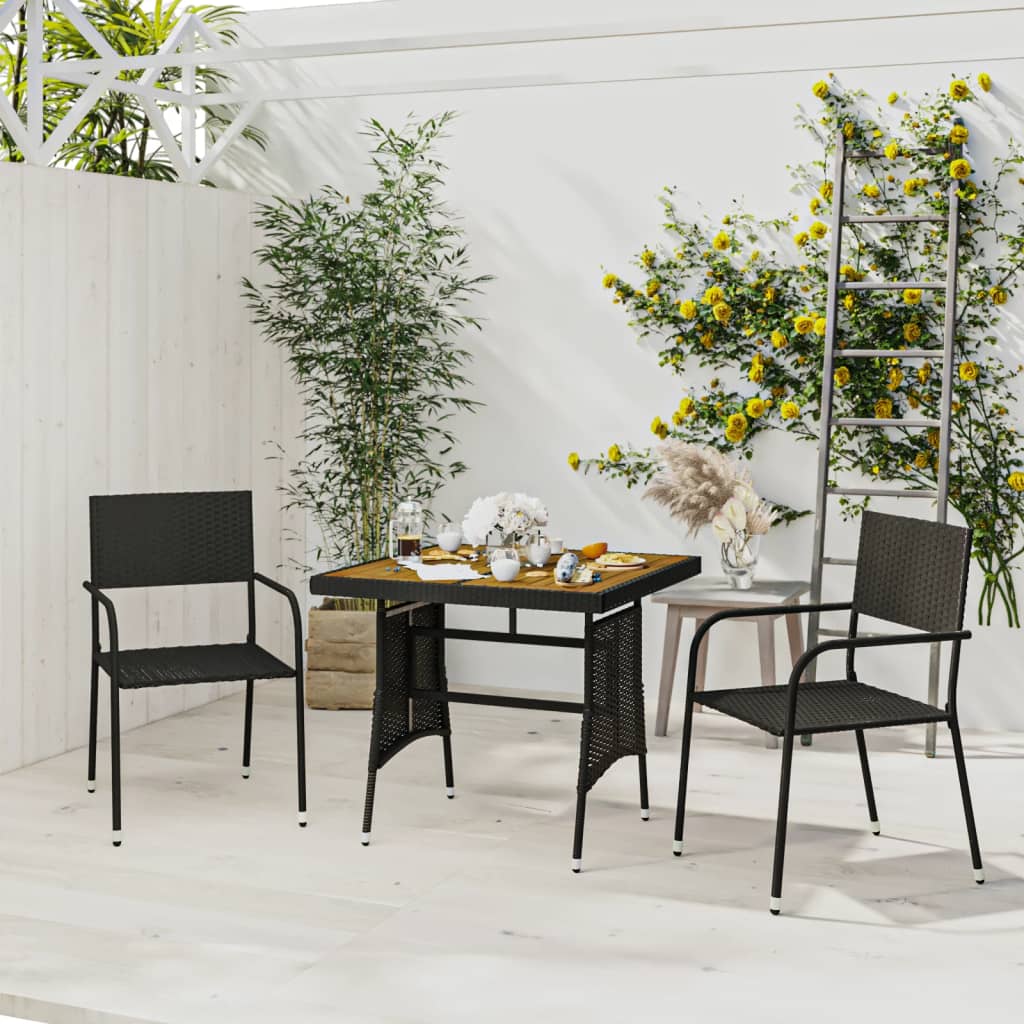 3 Pcs conjunto de jantar p/ exterior vime PE preto