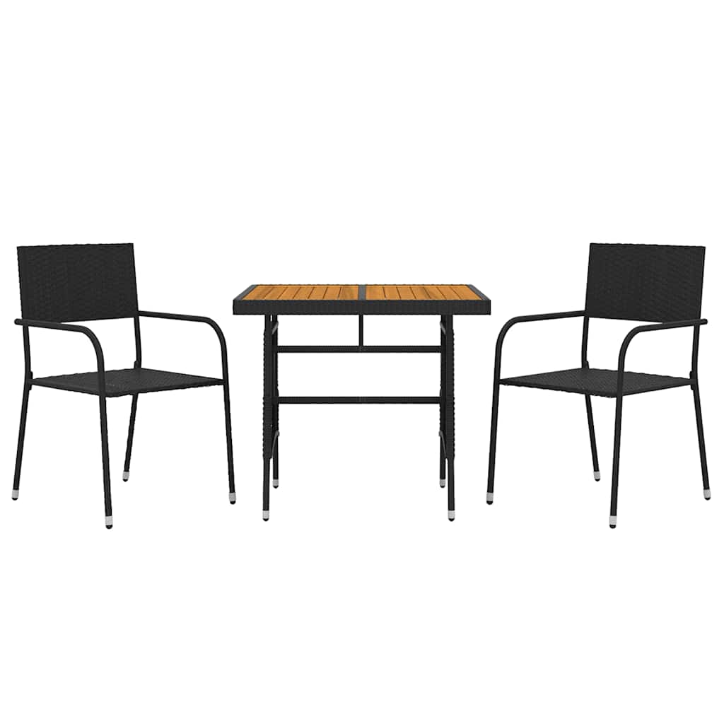 3 Pcs conjunto de jantar p/ exterior vime PE preto
