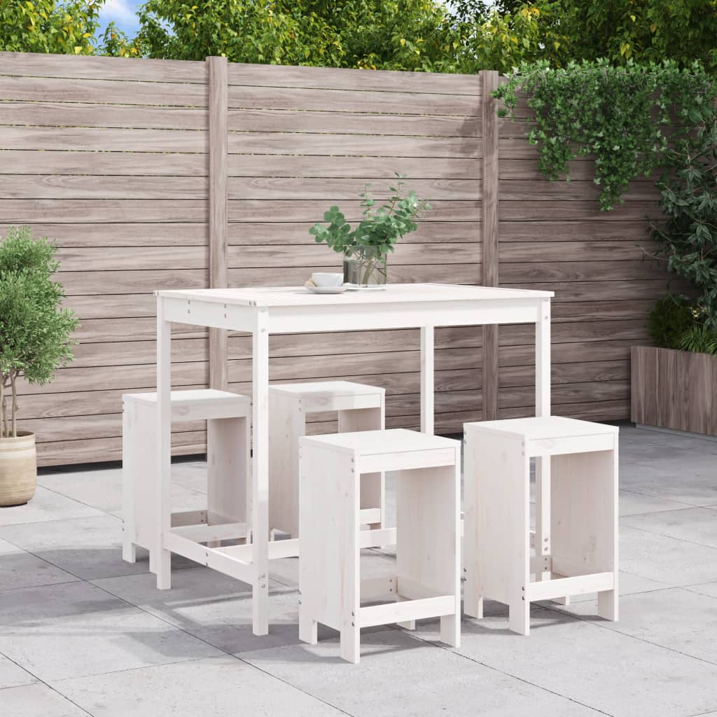 5 Pcs conjunto de bar para jardim pinho maciço branco