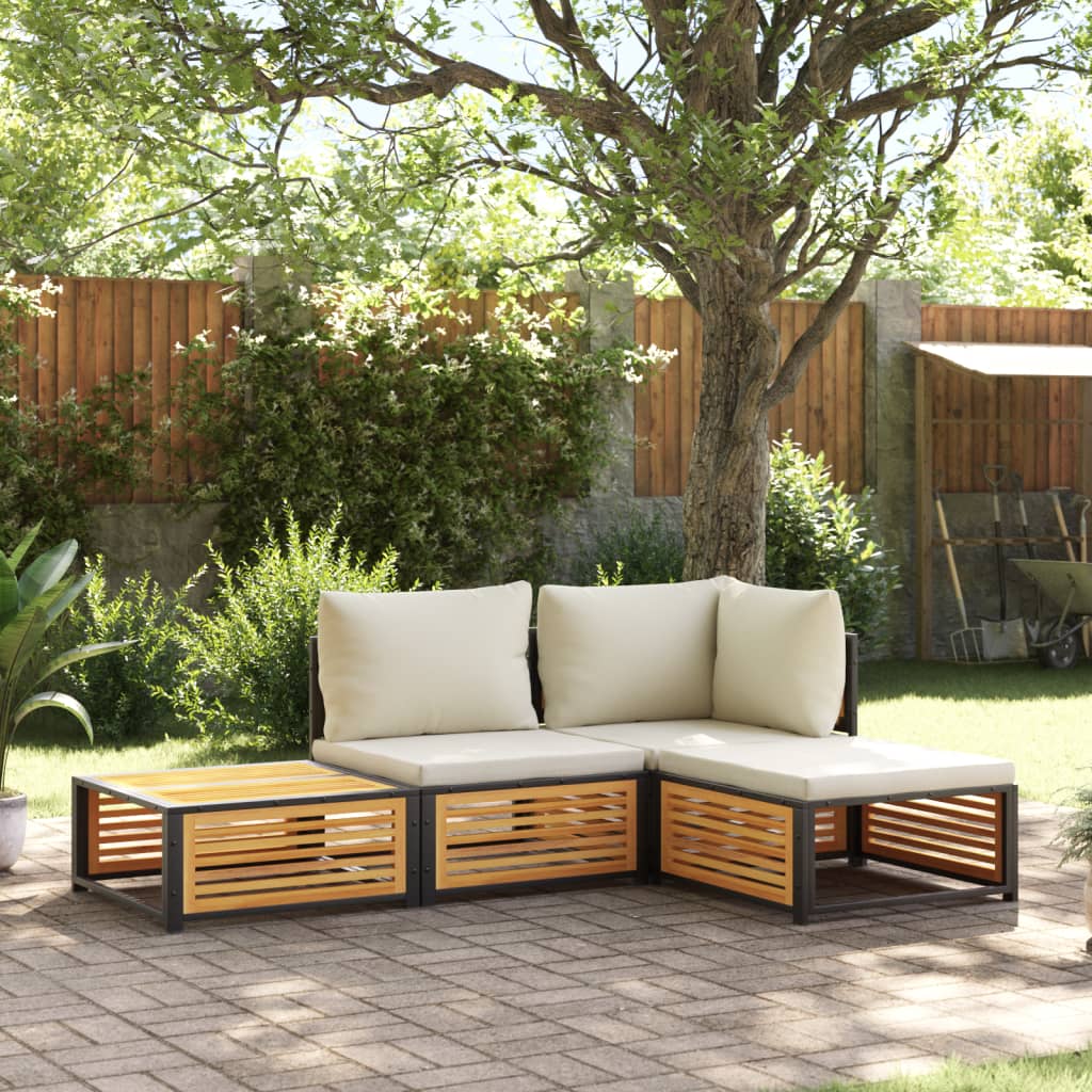 4 Pcs conjunto de sofás de jardim com almofadões acácia maciça