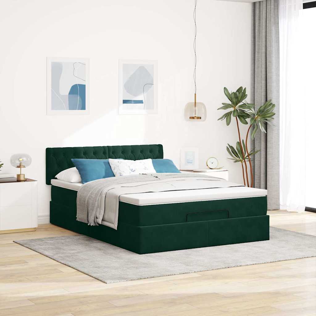 Estrutura de cama otomana com colchão 140x190cm verde escuro