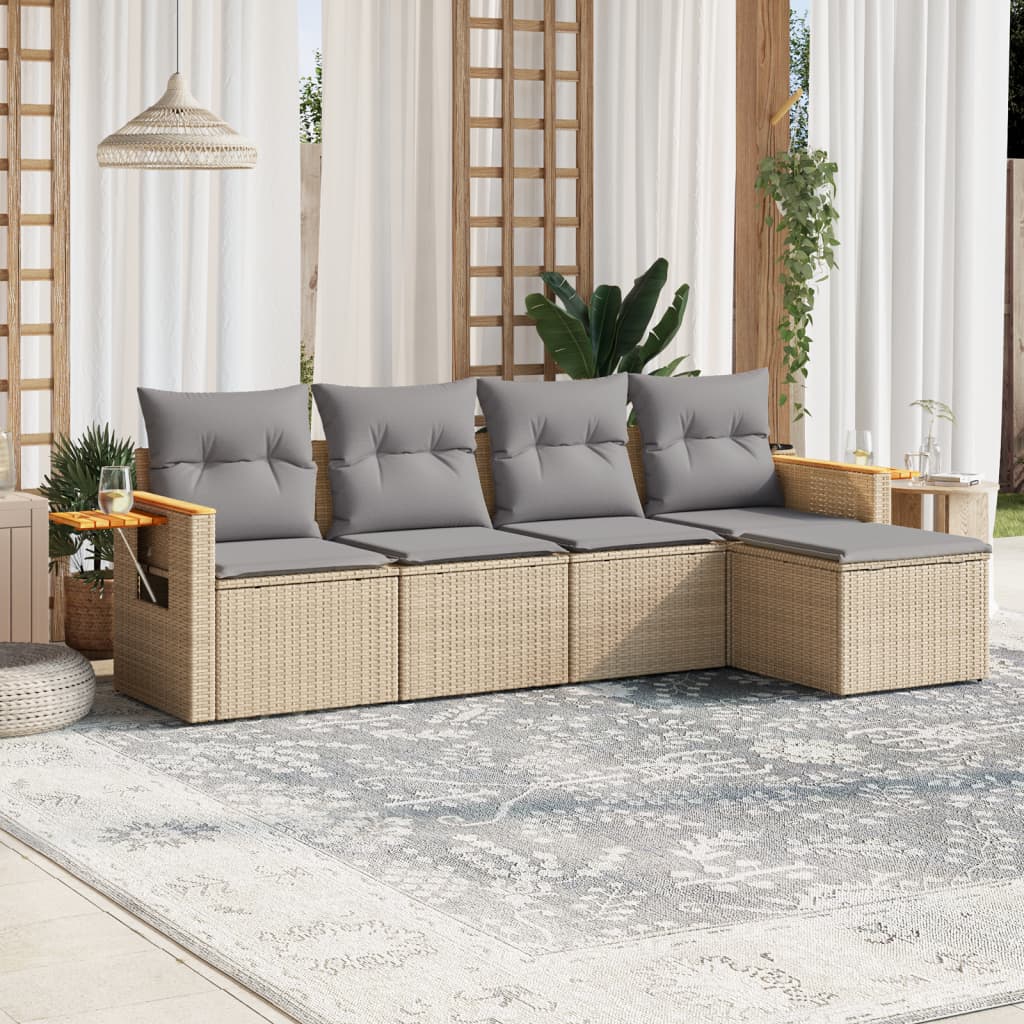 5 Pcs conjunto de sofás p/ jardim com almofadões vime PE bege