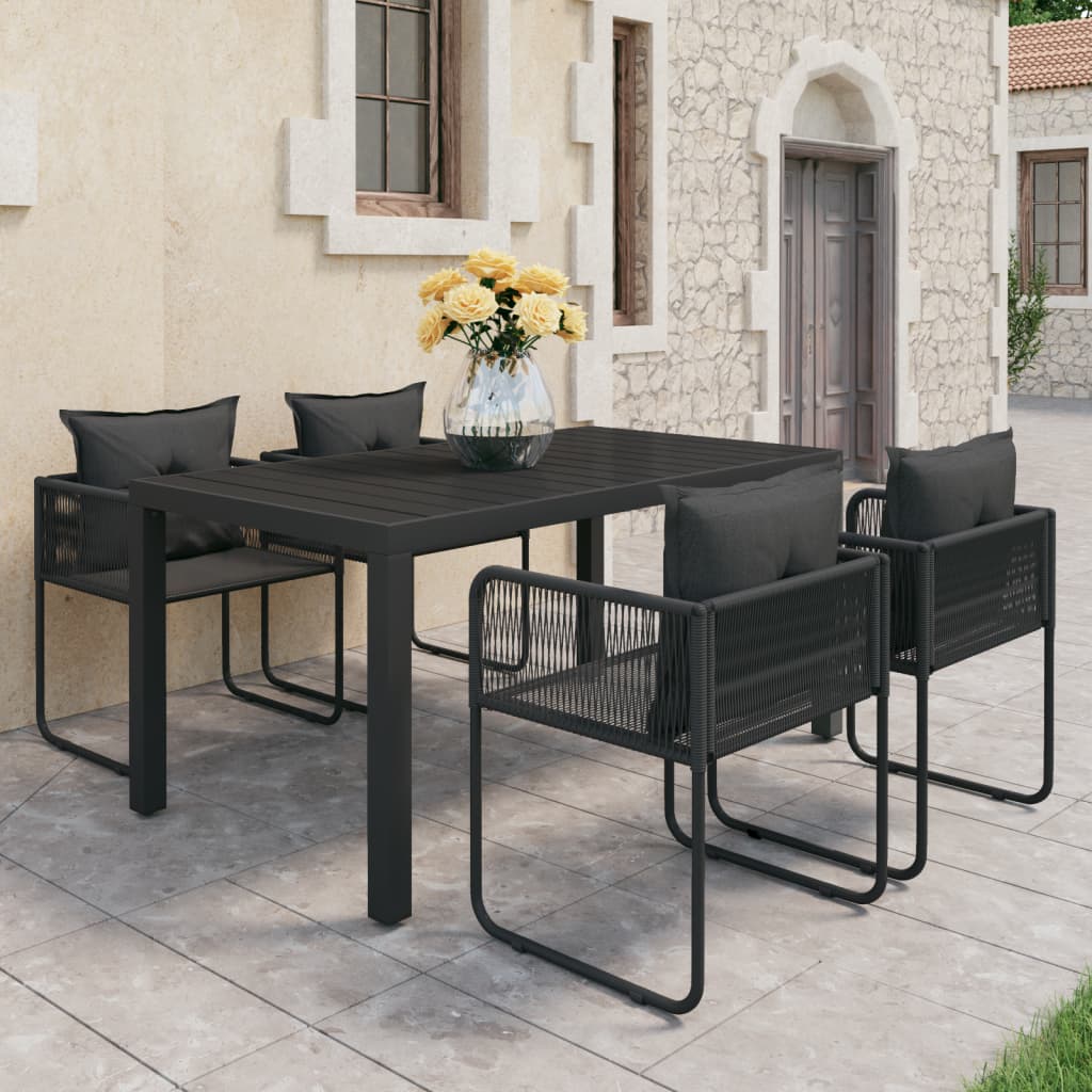5 Pcs conjunto de jantar para jardim vime de PVC preto