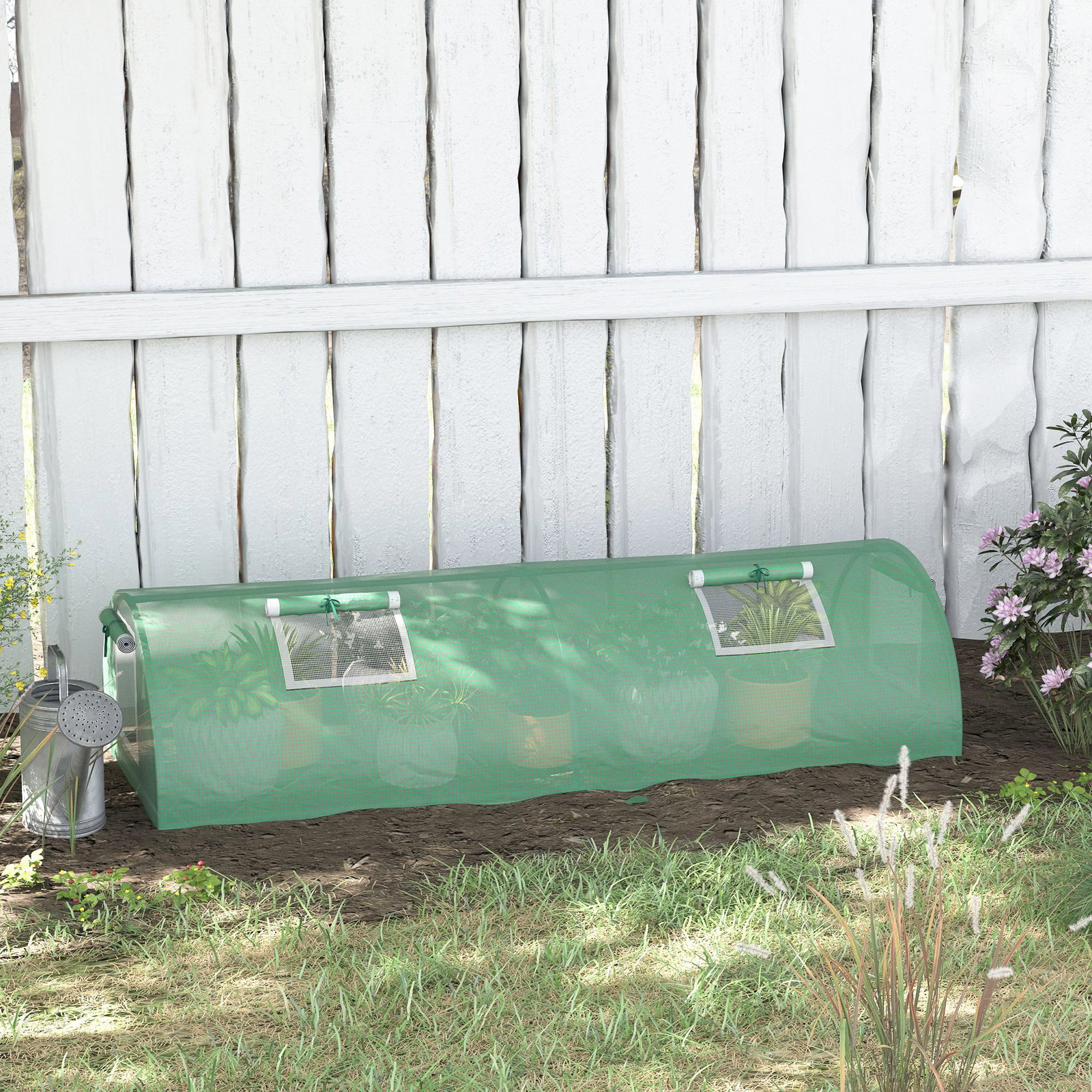 Mini estufa para cultivo de plantas com 4 janelas estrutura em aço e cobertura de PE anti-UV 200x80x45 cm verde
