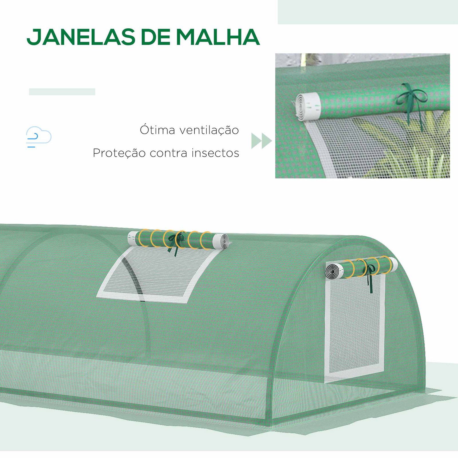 Mini estufa para cultivo de plantas com 4 janelas estrutura em aço e cobertura de PE anti-UV 200x80x45 cm verde