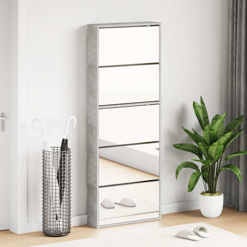 Sapateira c/ espelho 5 divisórias 63x17x169,5 cm cinza cimento