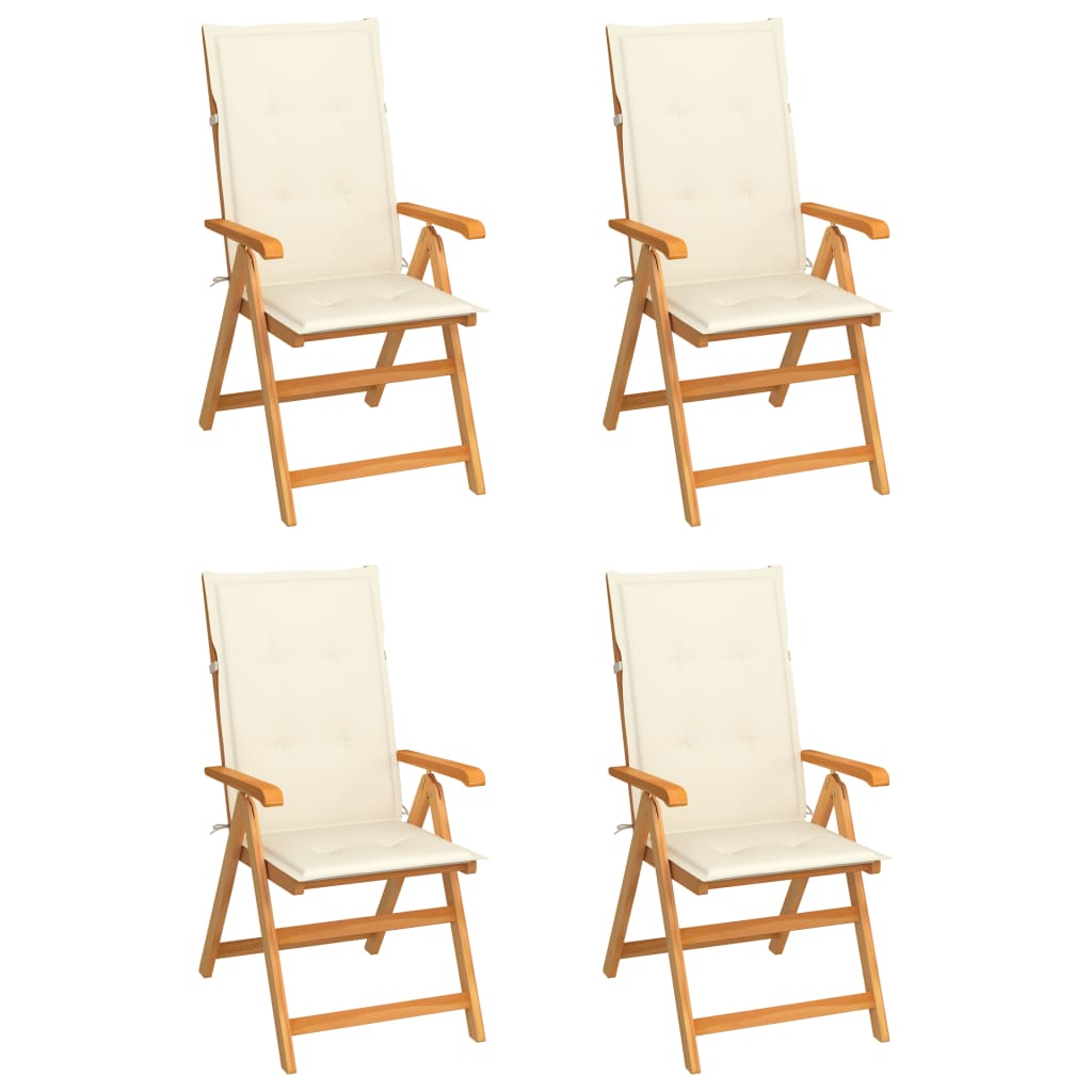 Cadeiras de jardim c/ almofadões cor creme 4 pcs teca maciça