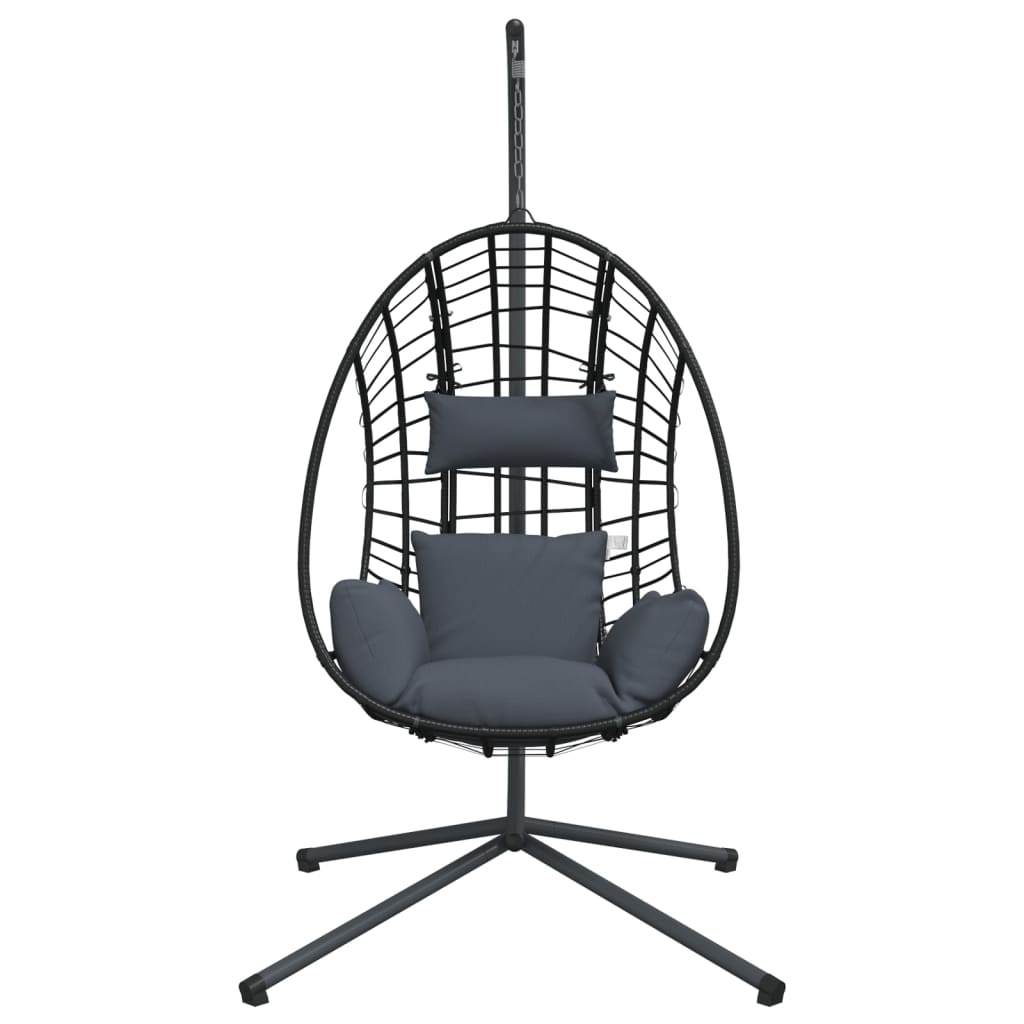 Cadeira forma de ovo suspensa c/ suporte vime/aço antracite