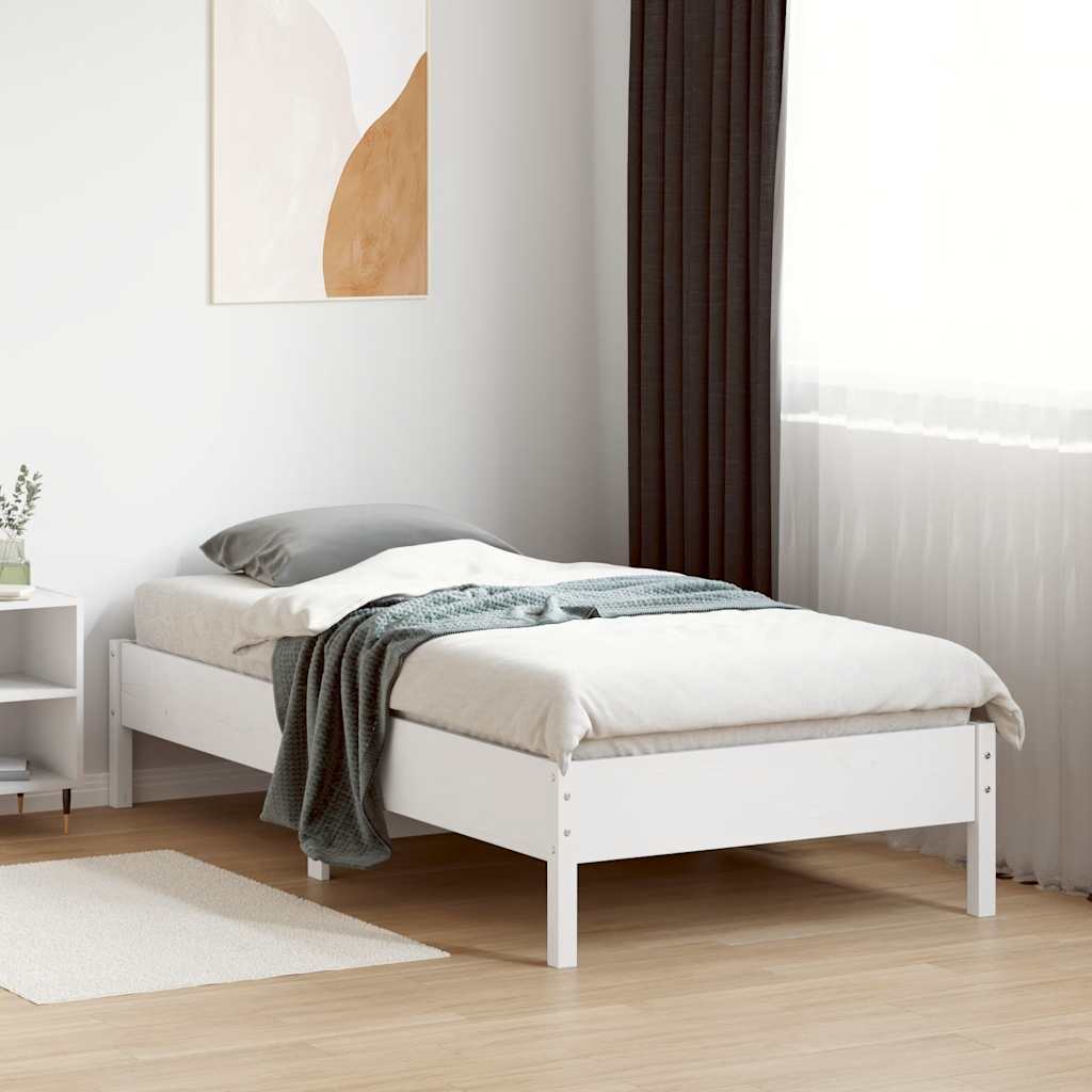Cama sem colchão 75x190 cm madeira de pinho maciça branco