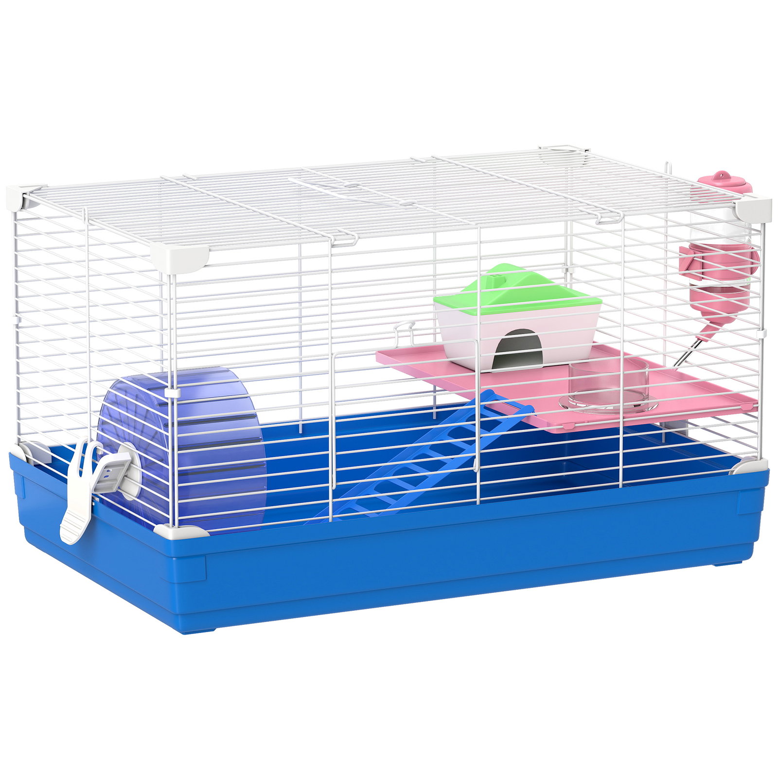 Gaiola para hamster casa para roedores com roda de exercício tigela bebedouro casinha rampas para gerbos 47x30x27 cm azul