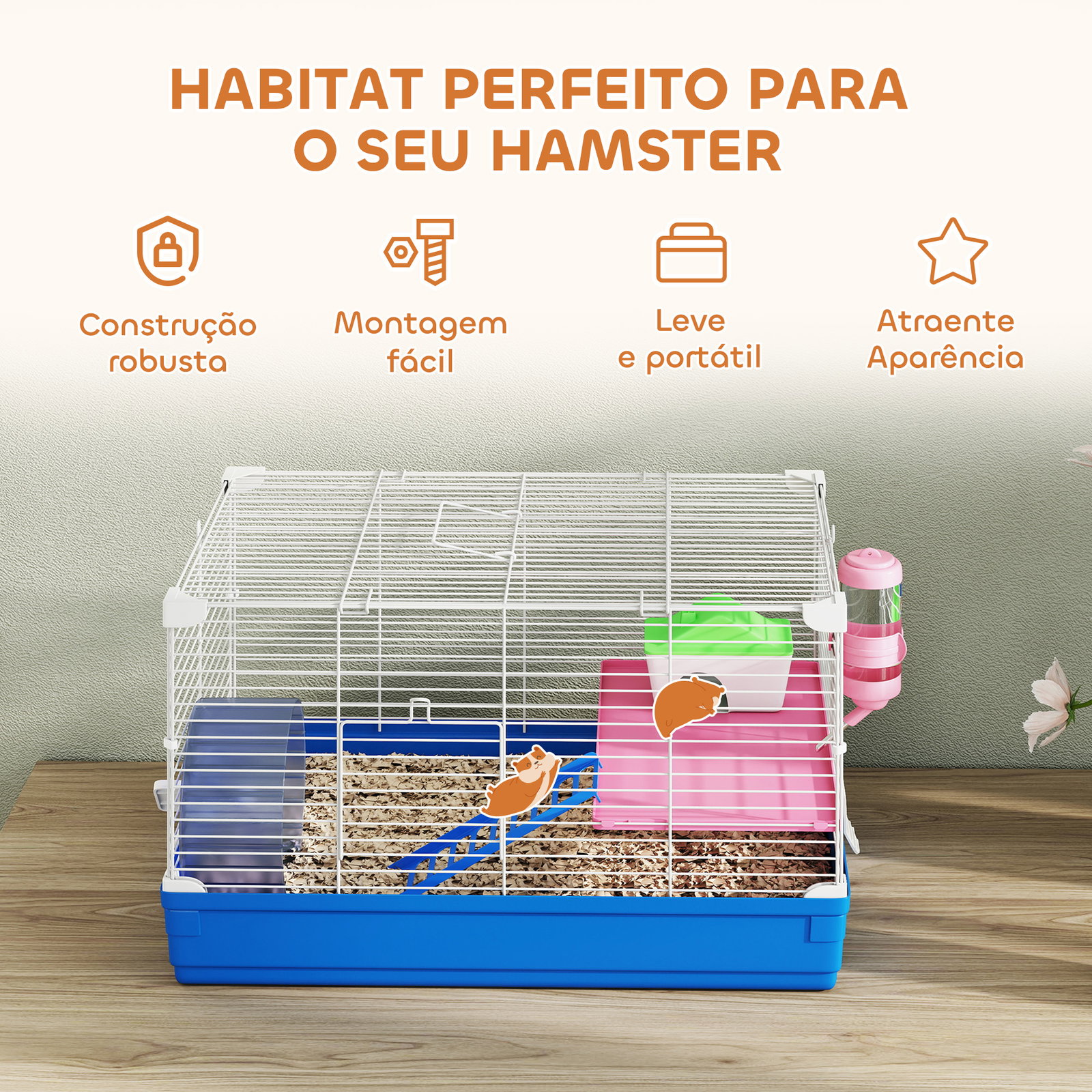 Gaiola para hamster casa para roedores com roda de exercício tigela bebedouro casinha rampas para gerbos 47x30x27 cm azul