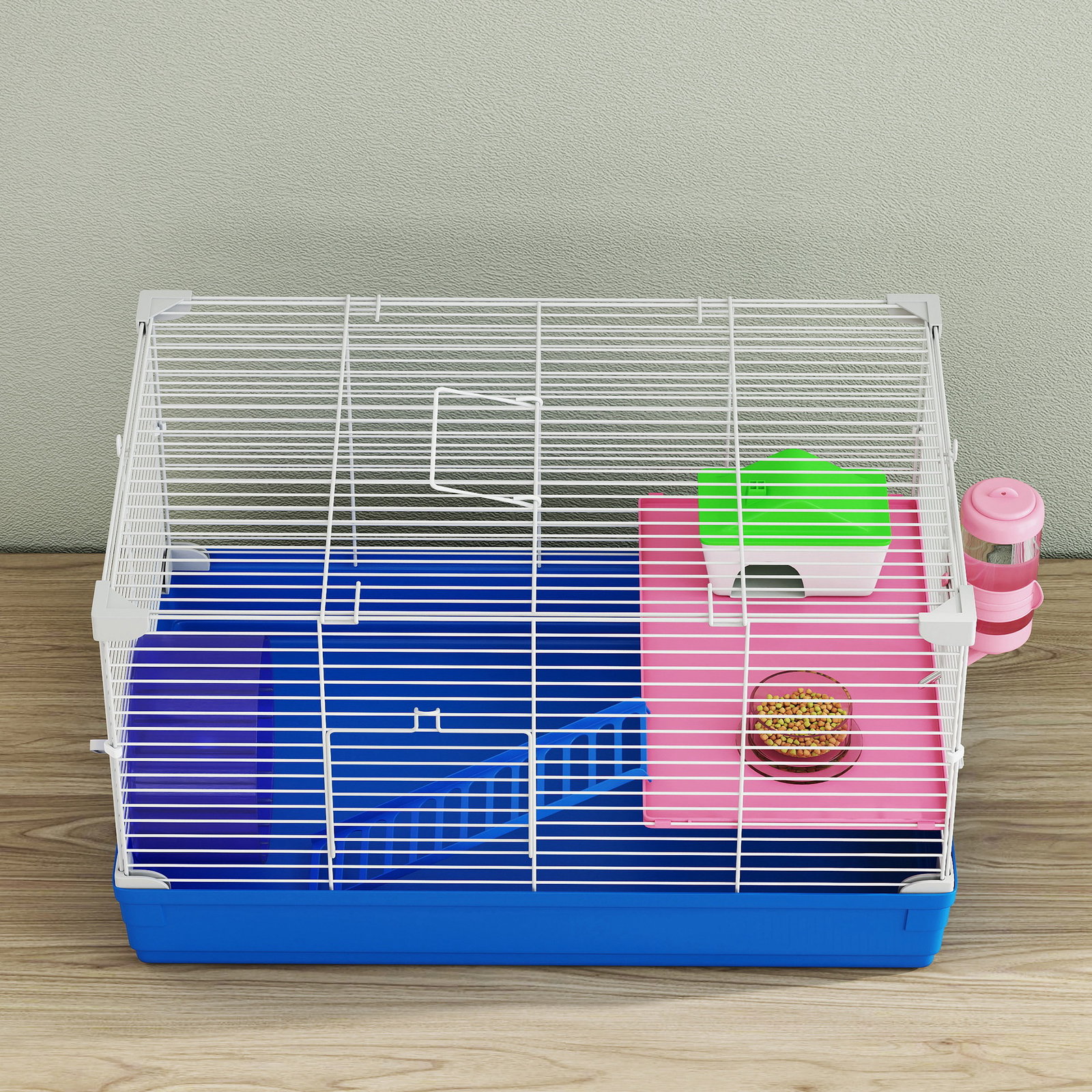 Gaiola para hamster casa para roedores com roda de exercício tigela bebedouro casinha rampas para gerbos 47x30x27 cm azul