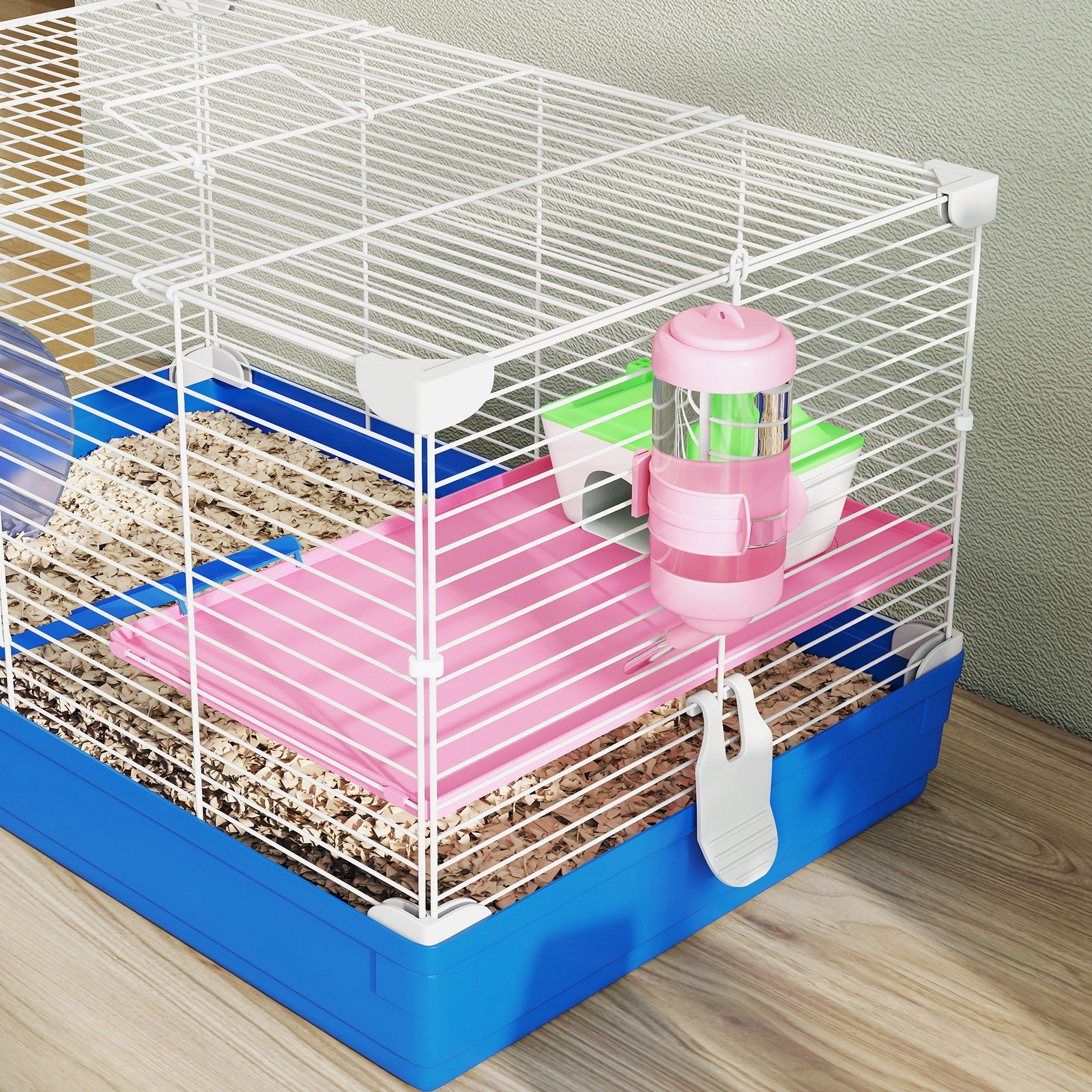 Gaiola para hamster casa para roedores com roda de exercício tigela bebedouro casinha rampas para gerbos 47x30x27 cm azul