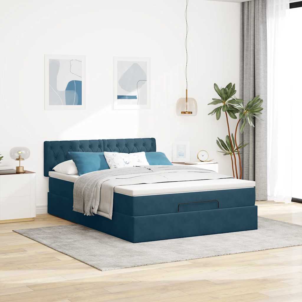 Estrutura de cama otomana com colchão 140x200 cm azul escuro